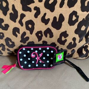NWT! Mud Pie Black and Pink Polka Dot Wristlet